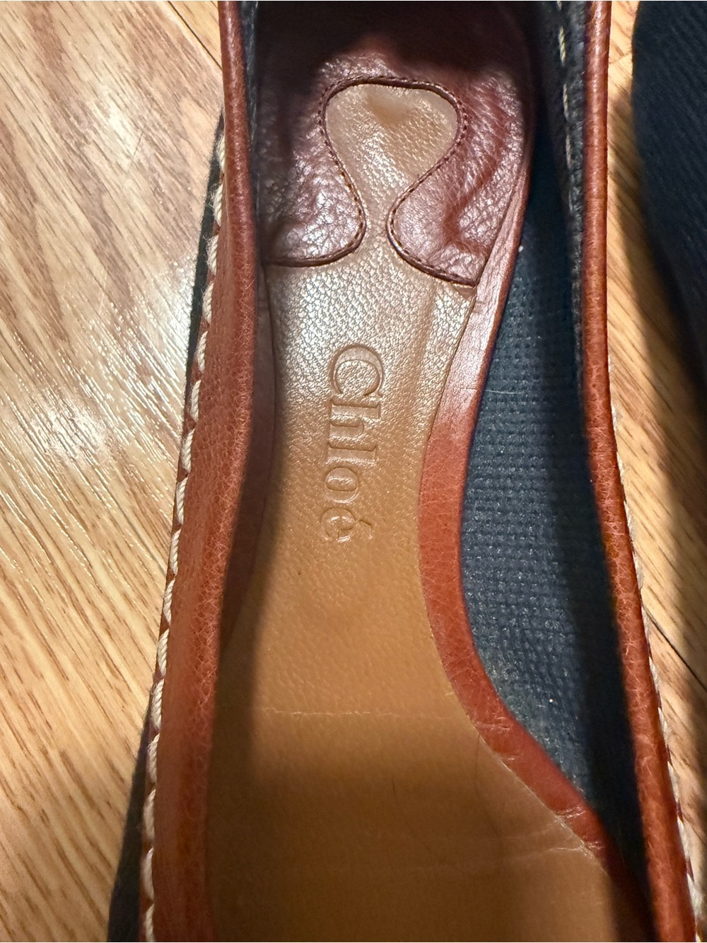 Chloe Brown Leather-Trim Black Canvas Flats with Buckle - Picture 6 of 12